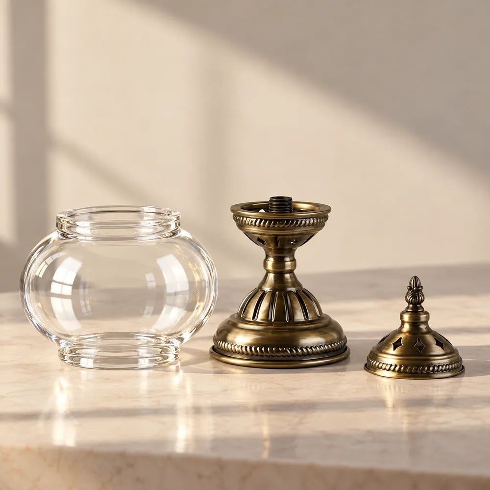 Glass globe and metal lamp components