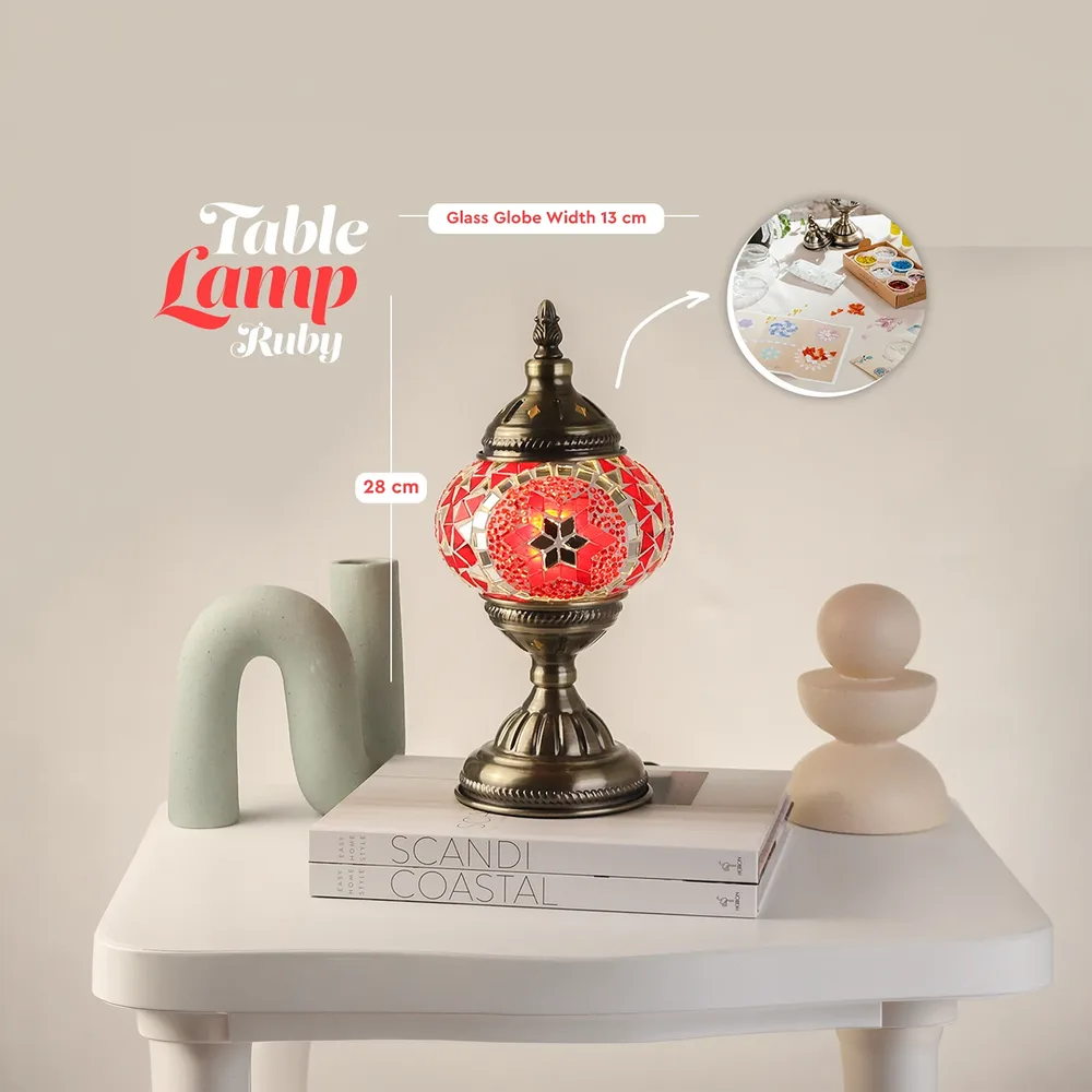 Completed red Ruby mosaic table lamp